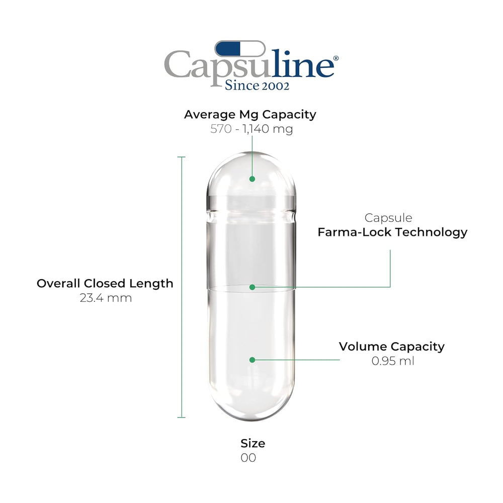 Clear Size 00 Empty Gelatin Capsules by Capsuline - 1000 Count + Holding Tray Size 00 for 25 capsules