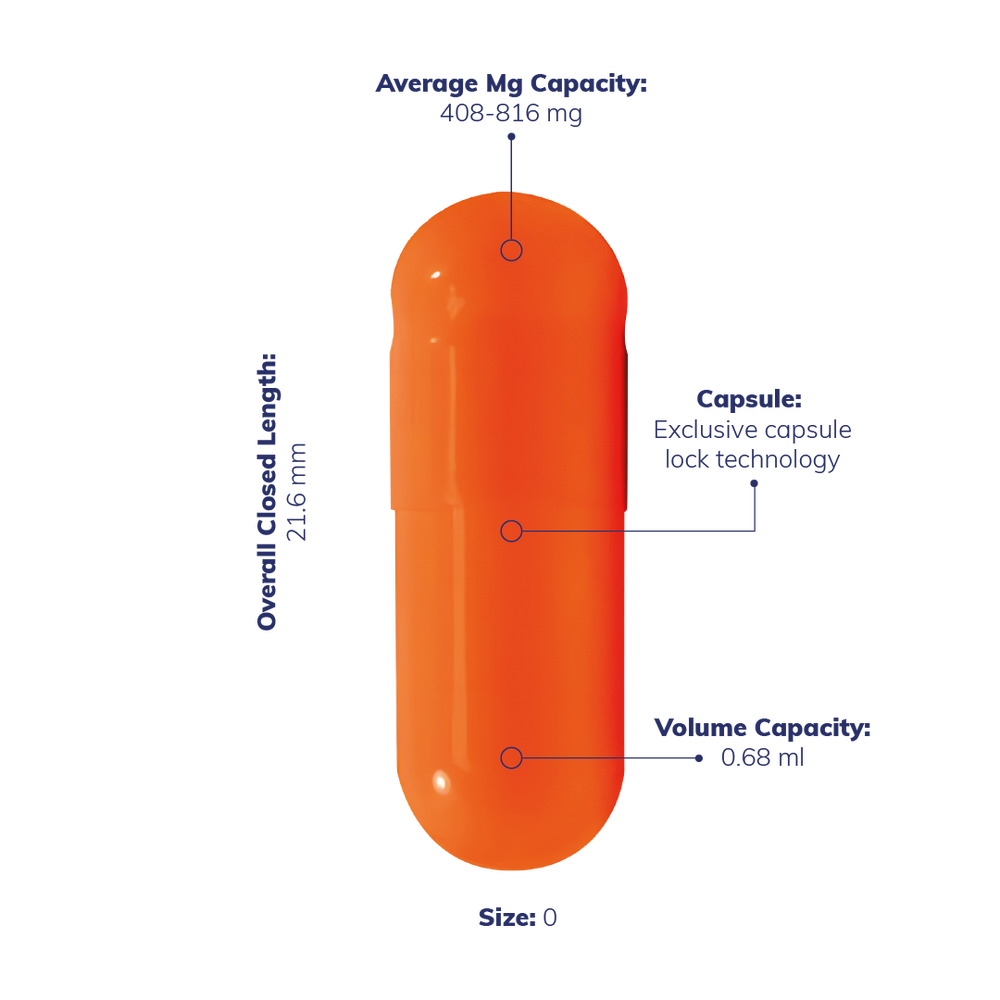 Colored Size 0 Empty Vegetarian Capsules by Capsuline - Orange/Orange (Box of 100,000) - Orange