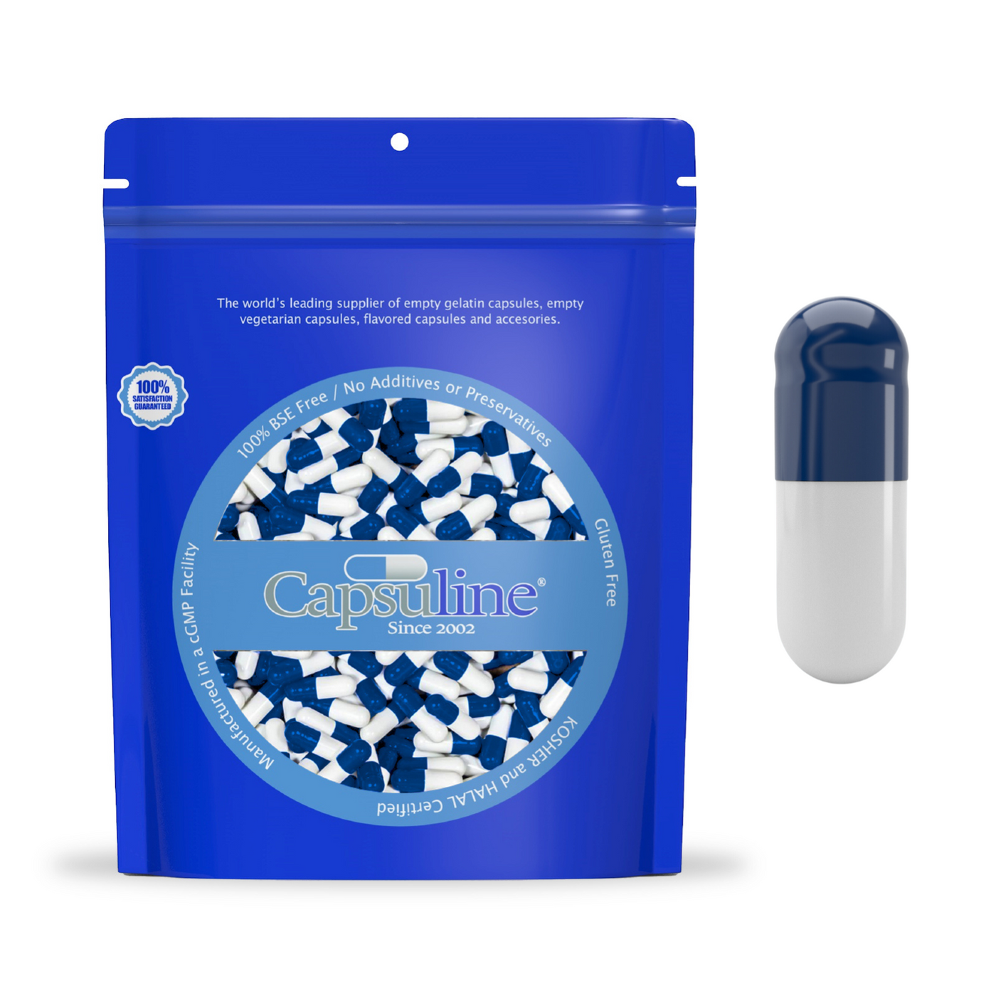 Colored Size 0  Empty Vegetarian Capsules by Capsuline - Blue/White