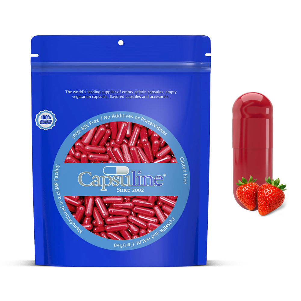 Capsuline Strawberry Flavored Gelatin Empty Capsules Size 00 Red/Red