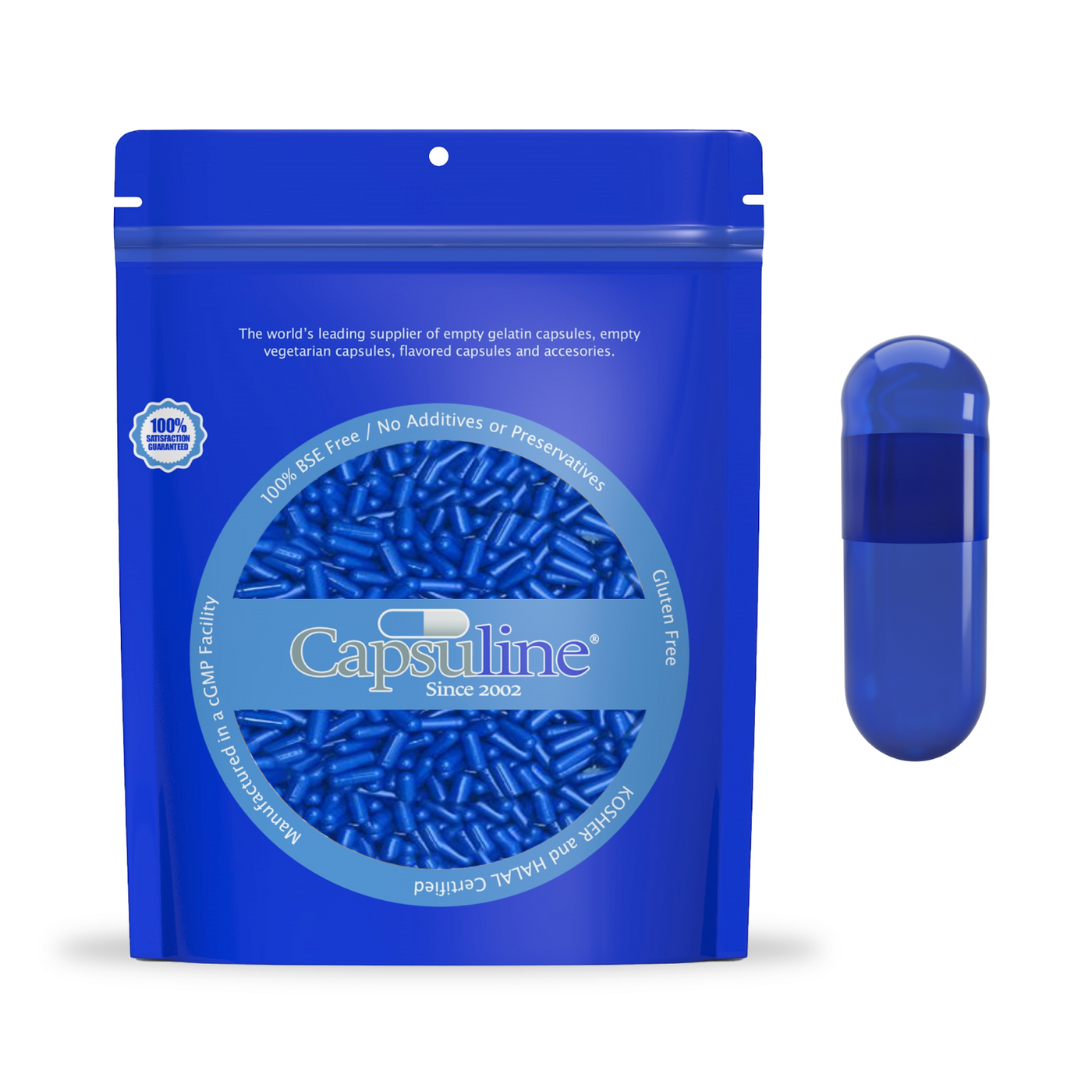 Titanium Dioxide (TiO2) Free - Colored Empty Gelatin Capsules Size 0 - Blue/Blue - 5000 Count - 5000