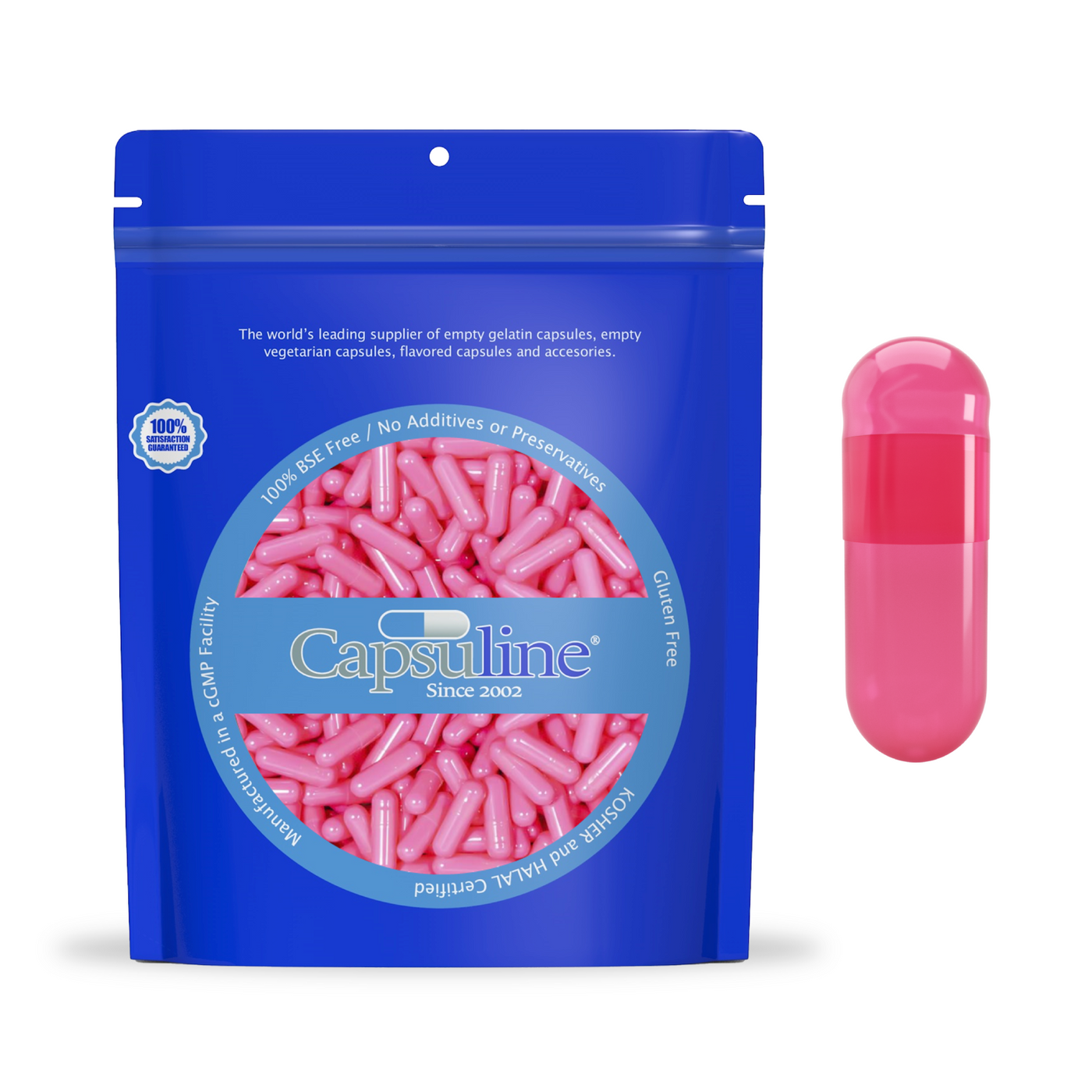 Titanium Dioxide (TiO2) Free - Colored Empty Gelatin Capsules Size 0 - Pink/Pink - 5000 Count - 5000