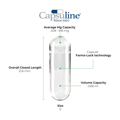 Capsuline Separated Size 0 Clear Vegetarian Empty Capsules