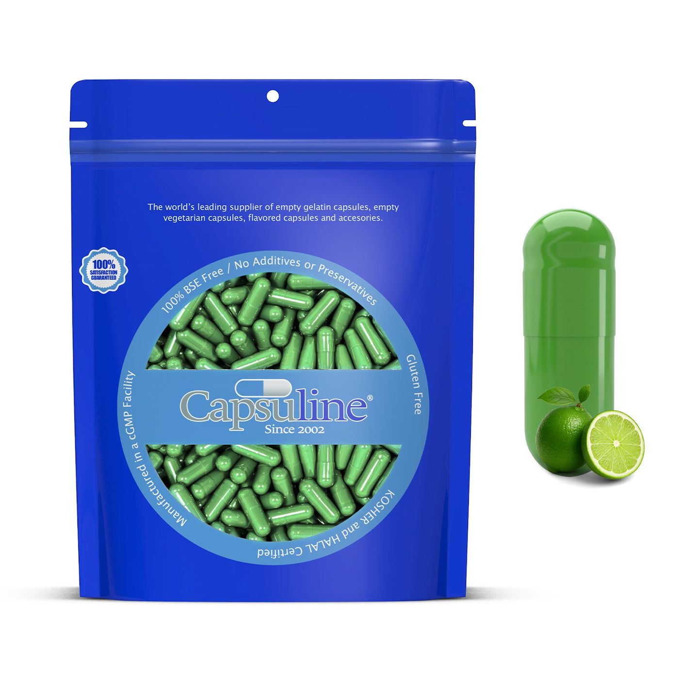 Lime Flavored Gelatin Capsules Size 0 Light Green/Light Green  - 100 Count - 100