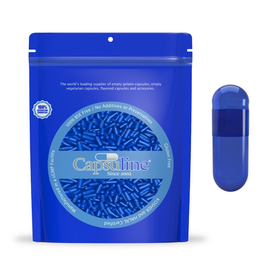 Titanium Dioxide (TiO2) Free - Colored Empty Gelatin Capsules Size 00 - Blue/Blue