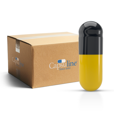 Colored Gelatin Capsules Size 0 Black/Yellow (Box of 100,000) - Black/Yellow