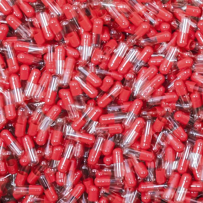 Colored Gelatin Capsules Size 4 Red/Clear (Box of 250,000) - Red/Clear