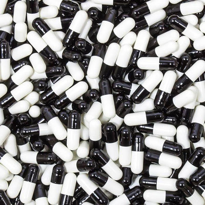 Colored Gelatin Capsules Size 0 Black/White (Box of 100,000) - Black/White