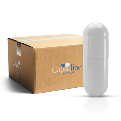 Colored Size 2 Empty Vegetarian Capsules by Capsuline - White/White (Box of 175,000) - White