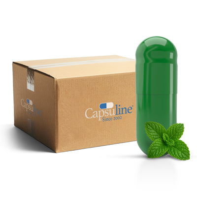 Mint Flavored Gelatin Capsules Size 00 Green/Green (Box of 75,000) - Mint