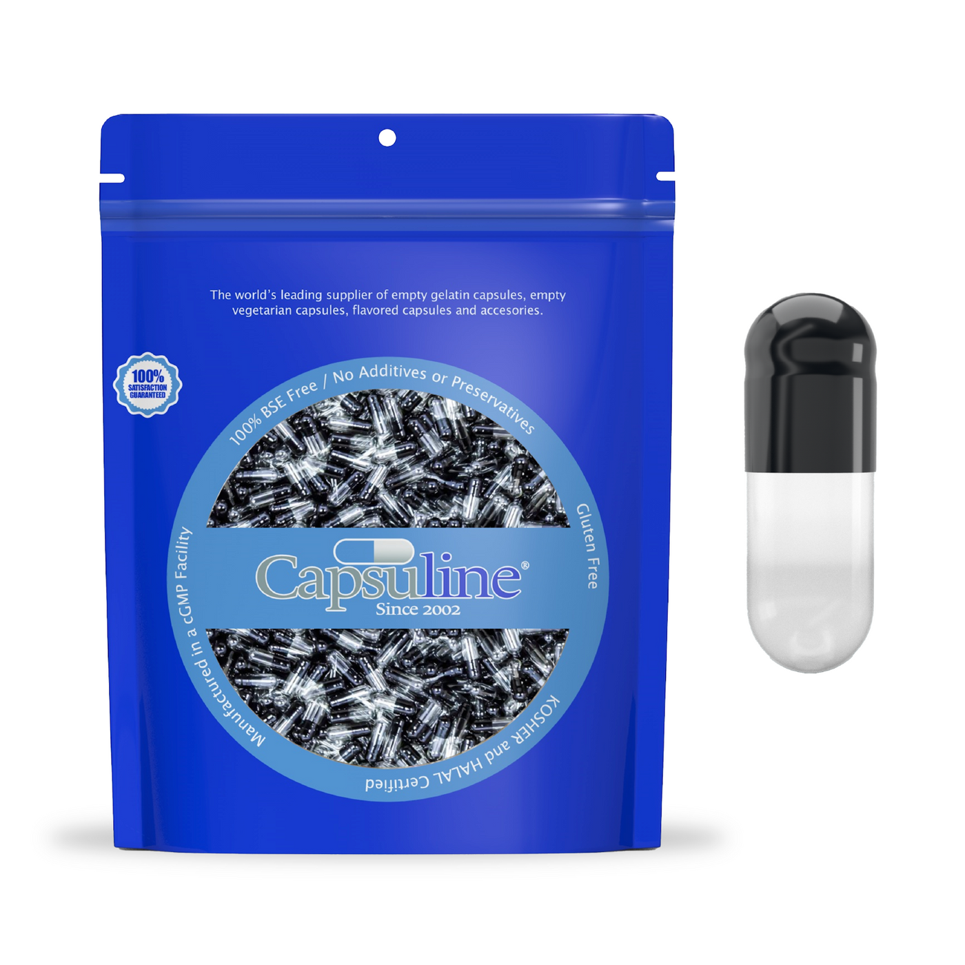 Colored Size 4 Empty Gelatin Capsules by Capsuline - Black/Clear