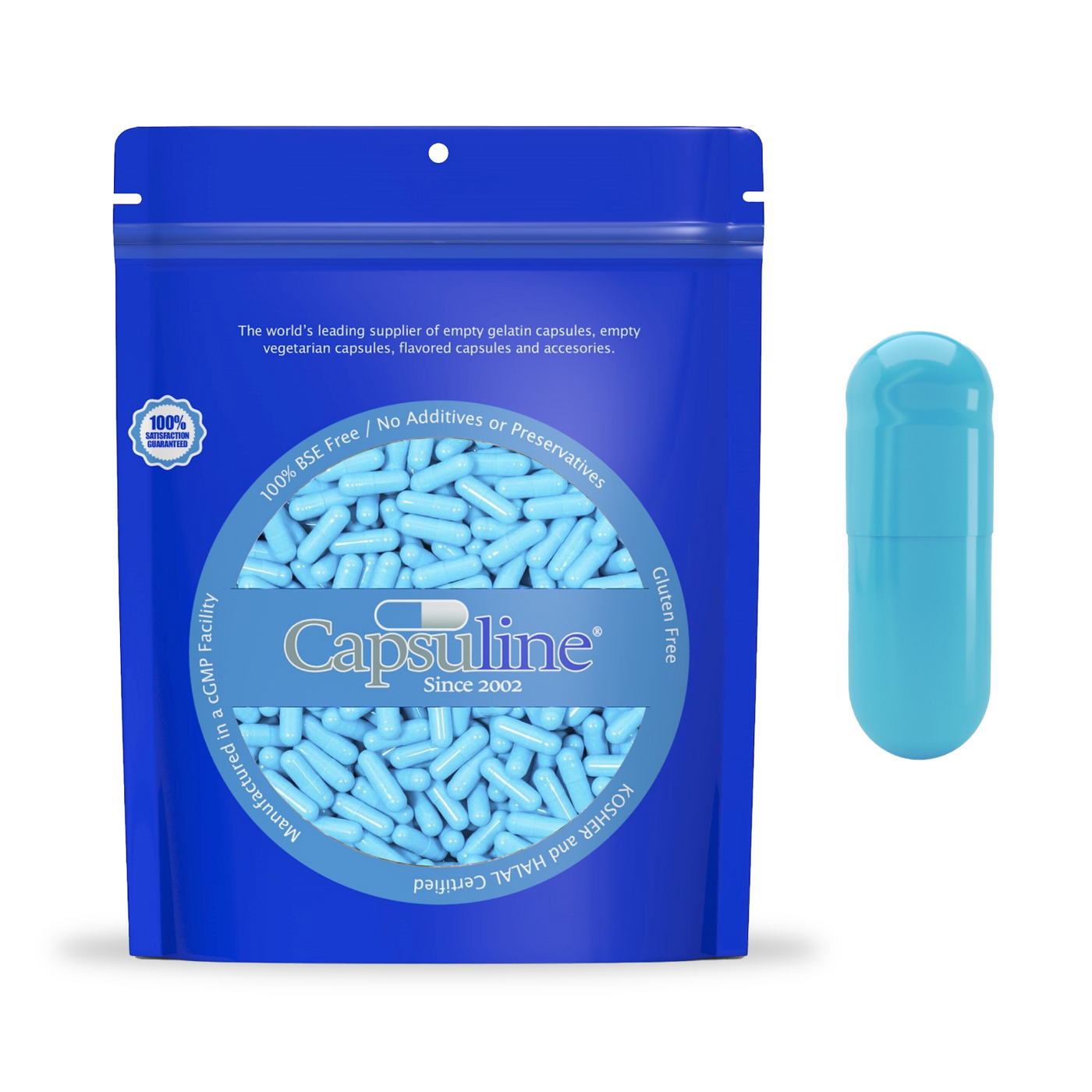 Colored Size 1 Empty Gelatin Capsules by Capsuline Blue/Blue