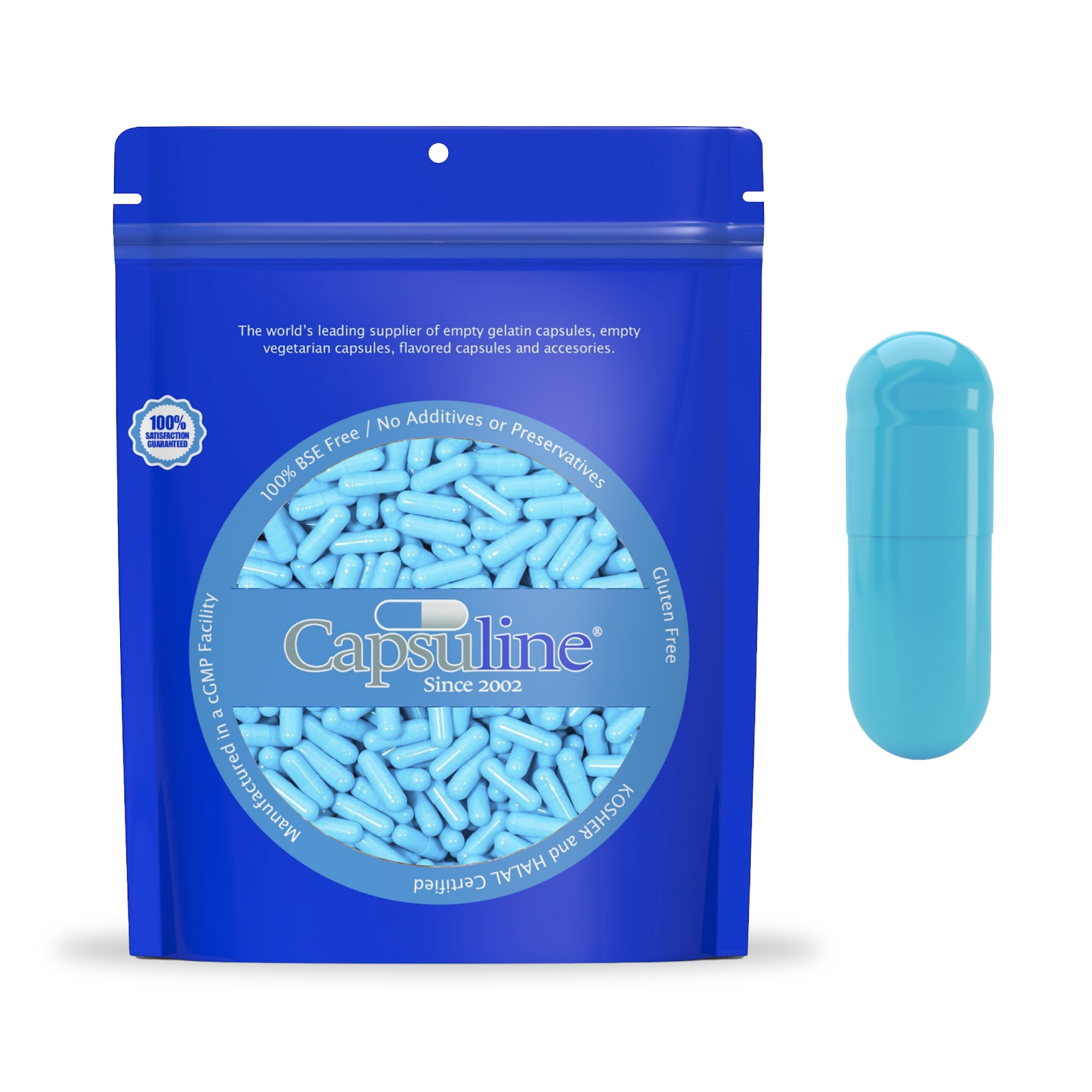 Colored Size 1 Empty Gelatin Capsules by Capsuline - Blue/Blue - 10000 Count - 10000