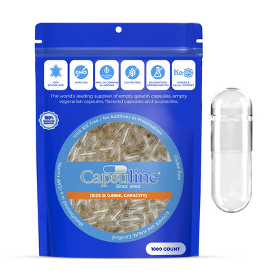 Clear Size 0 Empty Gelatin Capsules by Capsuline - 1000 Count - 1000