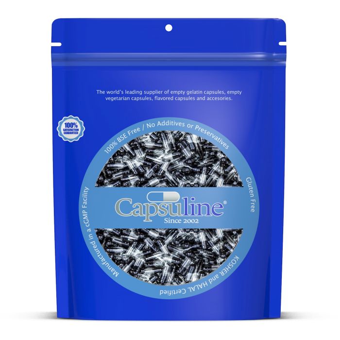 Colored Size 4 Empty Gelatin Capsules by Capsuline - Black/Clear