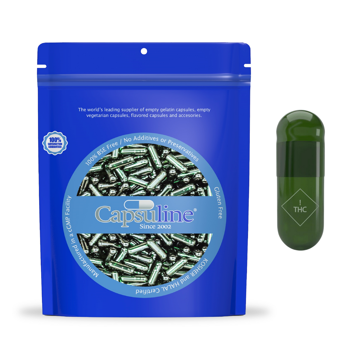 Capsuline Empty Vegetarian Capsule THC Printed Logo Size 00 - Green/Green - 5000 Count - 5000
