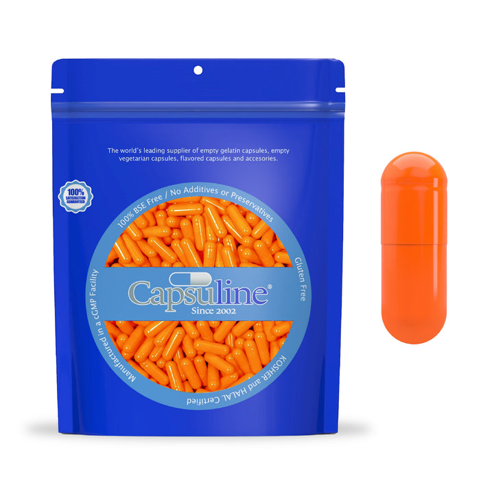 Colored Size 000 Empty Gelatin Capsules by Capsuline - Orange 1000 Count - 1000