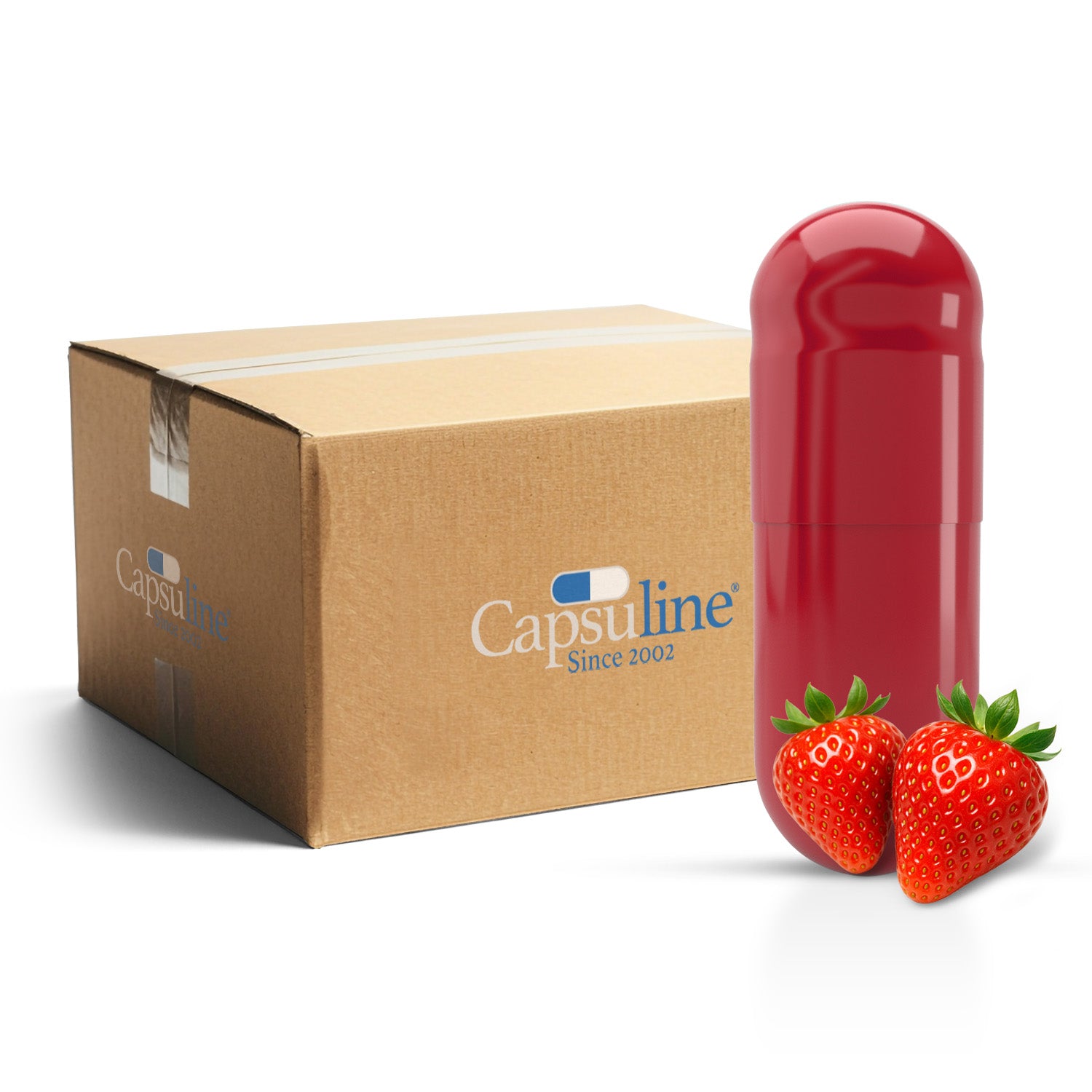 Strawberry Flavored Gelatin Capsules Size 0 Red/Red (Box of 100,000) - Strawberry