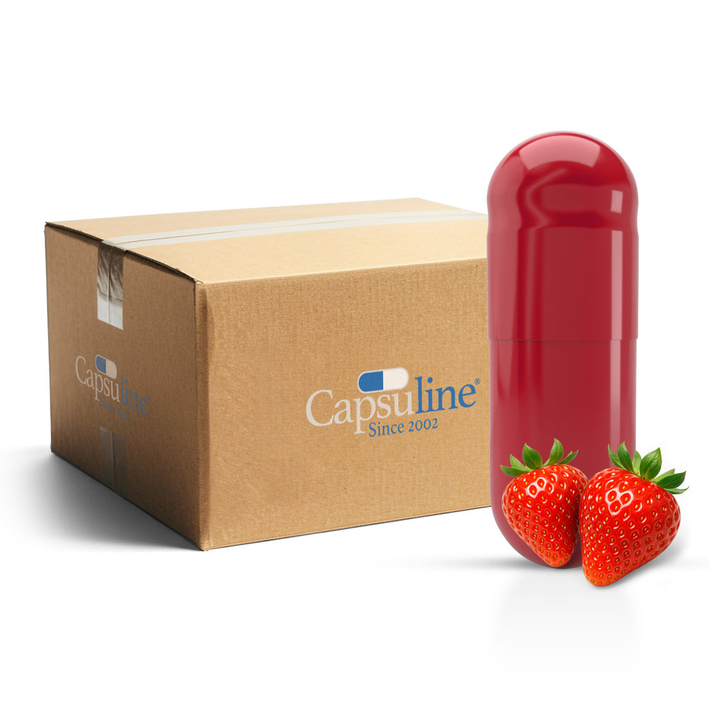 Strawberry Flavored Gelatin Capsules Size 0 Red/Red (Box of 100,000) - Strawberry