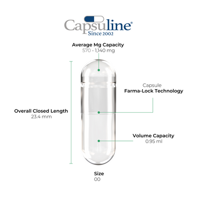 Capsuline White/White Vegetarian Acid Resistant Capsules Size 00 1000 Count - 1000