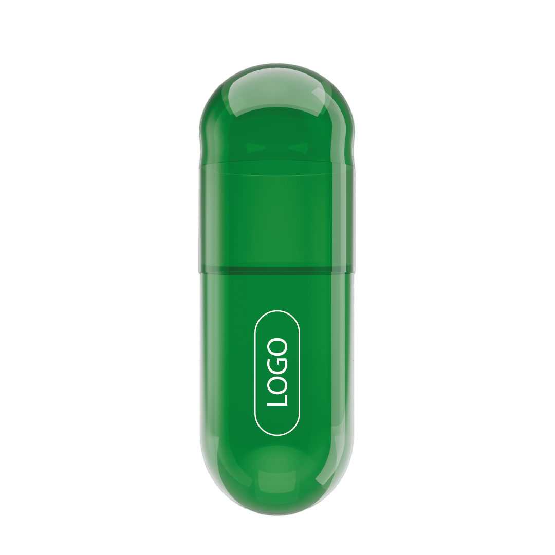 THC Printed Colored Vegetarian Empty Two-Piece Capsules Size 00 - Translucent Green - (Box of 75,000) - THC! Printed Logo