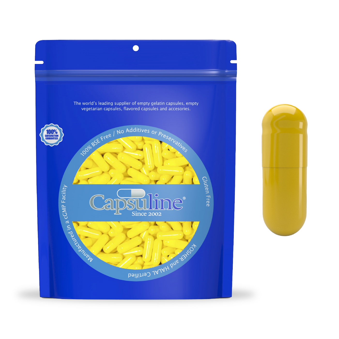 Colored Size 0 Empty Gelatin Capsules by Capsuline - Yellow/Yellow 1000 Count - 1000