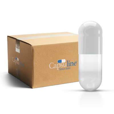 Colored Gelatin Capsules Size 0 White/Clear (Box of 100,000) - White/Clear