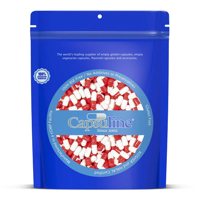 Colored Size 0 Empty Gelatin Capsules by Capsuline - Red/White - 5000 Count - 5000