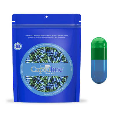 Colored Size 3 Empty Gelatin Capsules by Capsuline - Green/Blue