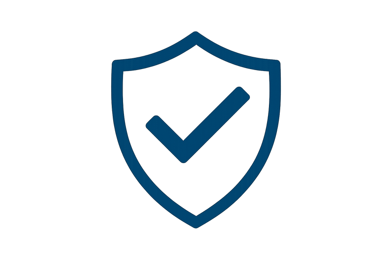 a shield icon with a check mark in color 094B7B