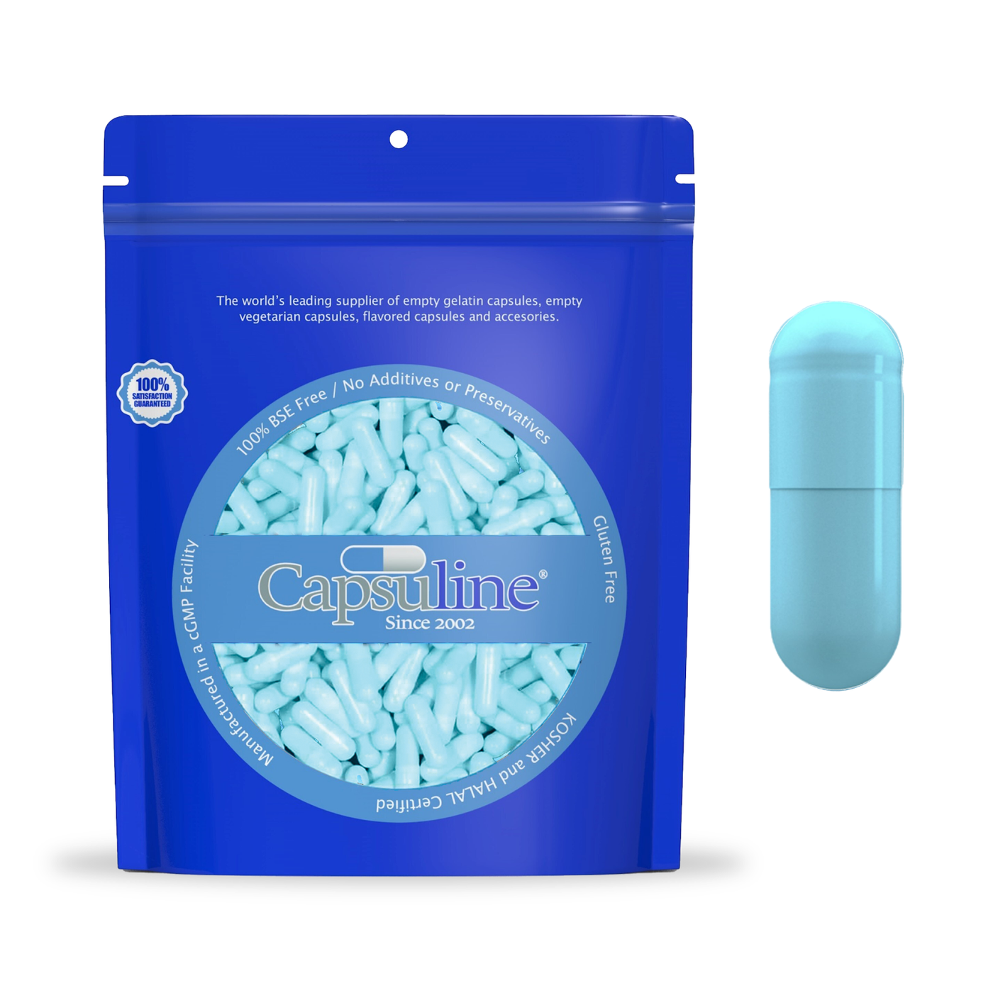 Colored Size 00 Empty Vegetarian Capsules by Capsuline - Aqua Blue 1000 Count - 1000