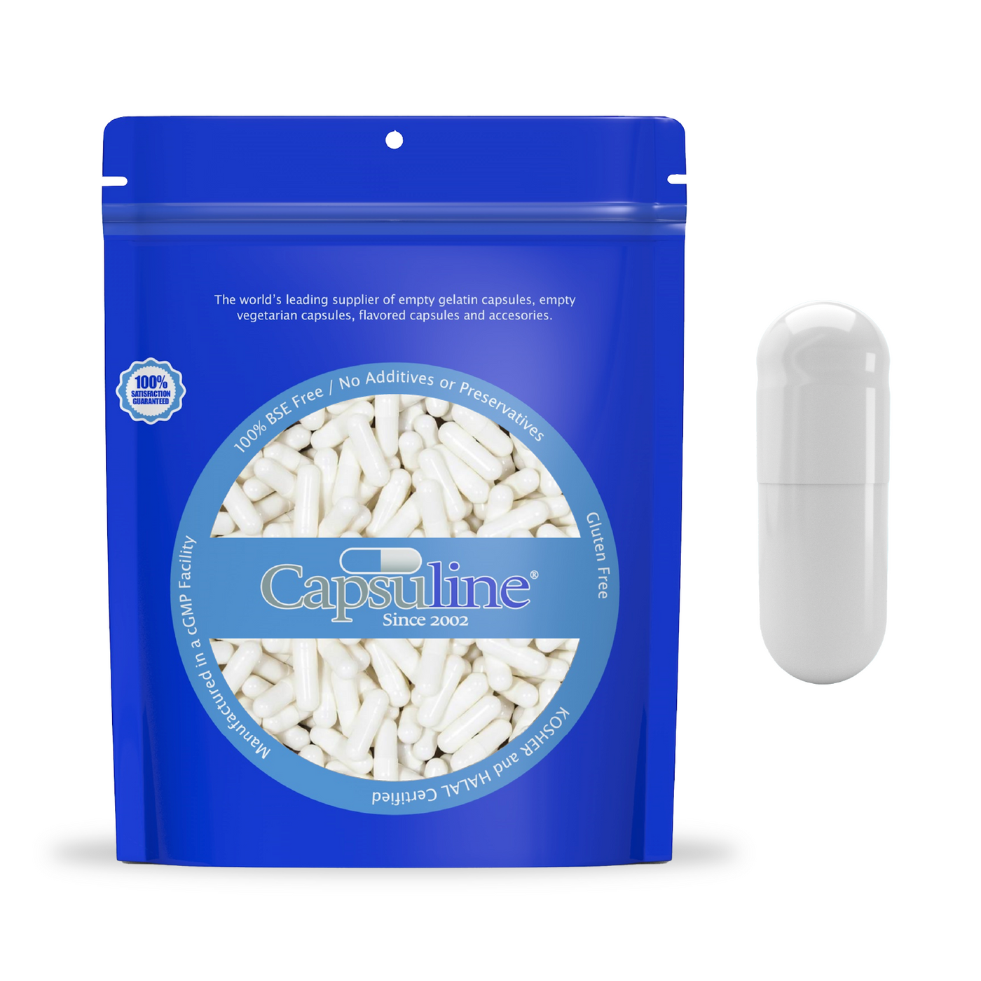 Colored Size 0 Empty Gelatin Capsules by Capsuline - White/White