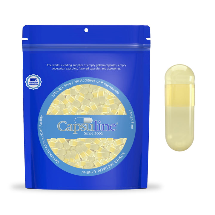 Titanium Dioxide (TiO2) Free - Safflower Colored Vegetarian Capsules Size 0 - Yellow/Yellow - 1000 Count - 1000
