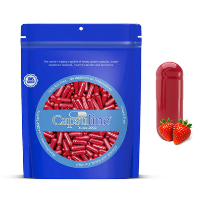 Capsuline Strawberry Flavored Gelatin Empty Capsules Size 0 Red/Red