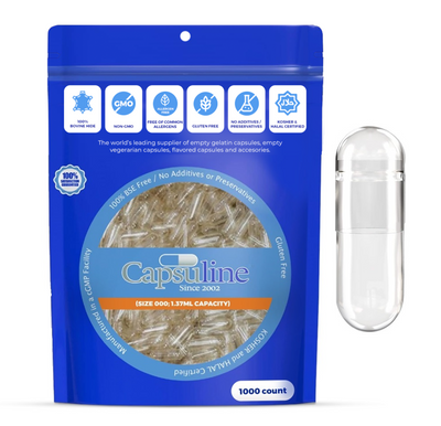 Clear Size 000 Empty Gelatin Capsules by Capsuline - 500 Count