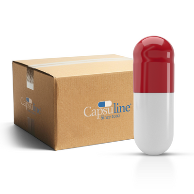 Colored Gelatin Capsules Size 00 Red/White (Box of 75,000) - Red/White