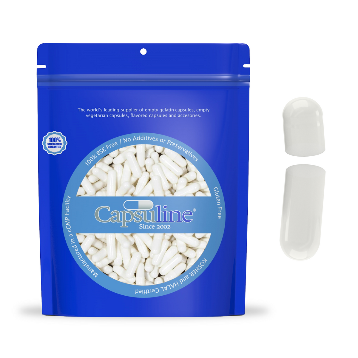 Capsuline Separated Size 0 White Gelatin Empty Capsules 10000 Count - 10000