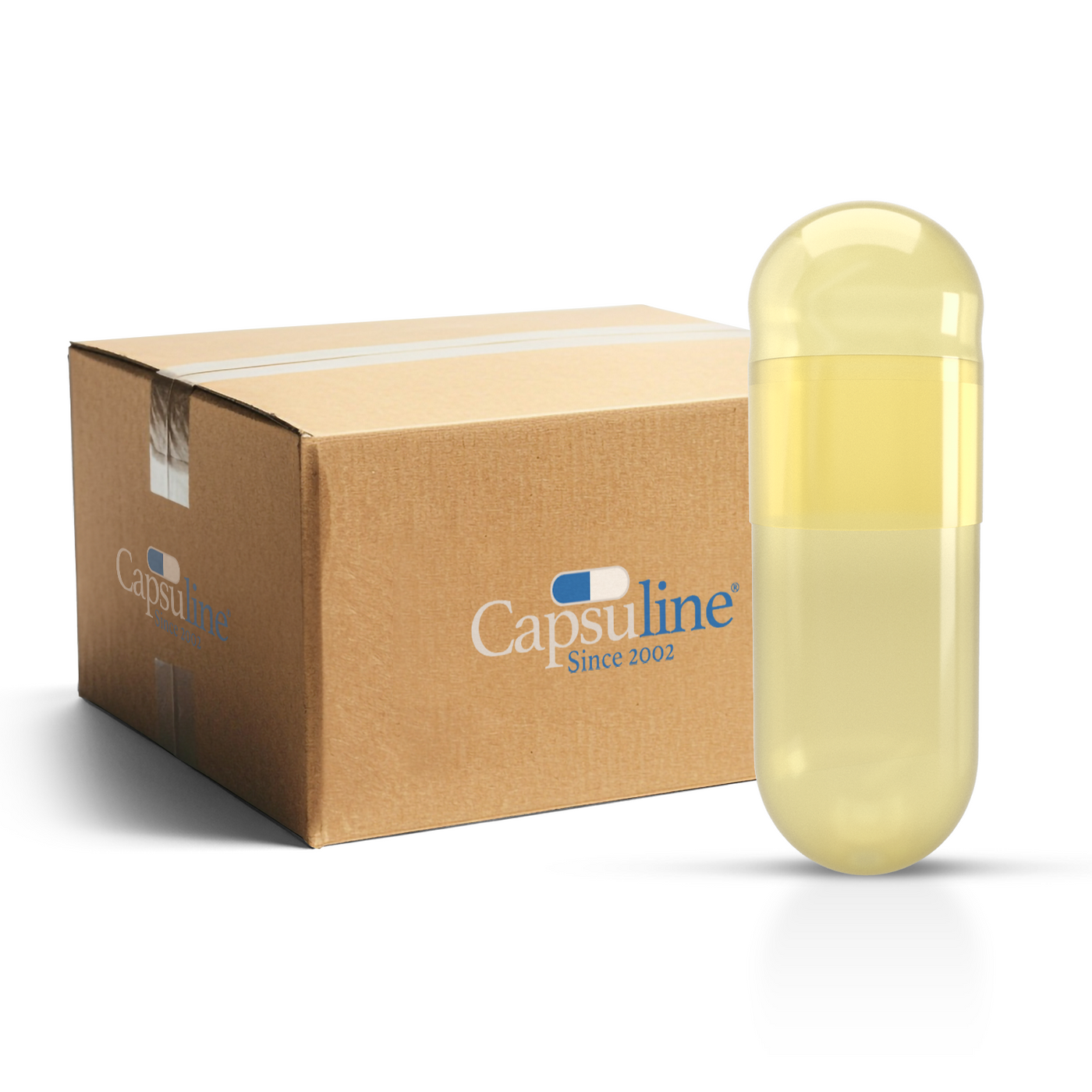 Titanium Dioxide (TiO2) Free - Safflower Colored Vegetarian Capsules Size 00 - Yellow/Yellow - (Box of 75,000)