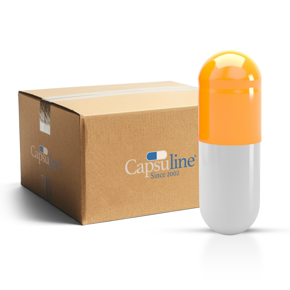 Colored Size 0 Empty Vegetarian Capsules by Capsuline - Orange/White (Box of 100,000) - Orange/White