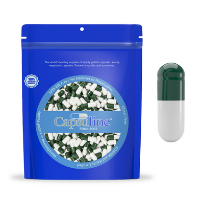 Colored Size 0 Empty Gelatin Capsules by Capsuline - Green/White 5000 Count - 5000