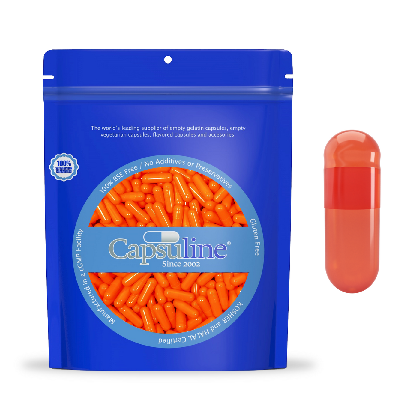 Titanium Dioxide (TiO2) Free - Colored Empty Gelatin Capsules Size 0 - Orange/Orange - 5000 Count - 5000
