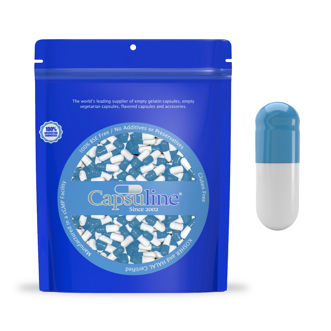Colored Size 00 Empty Vegetarian Capsules by Capsuline - Blue/White - 1000SF
