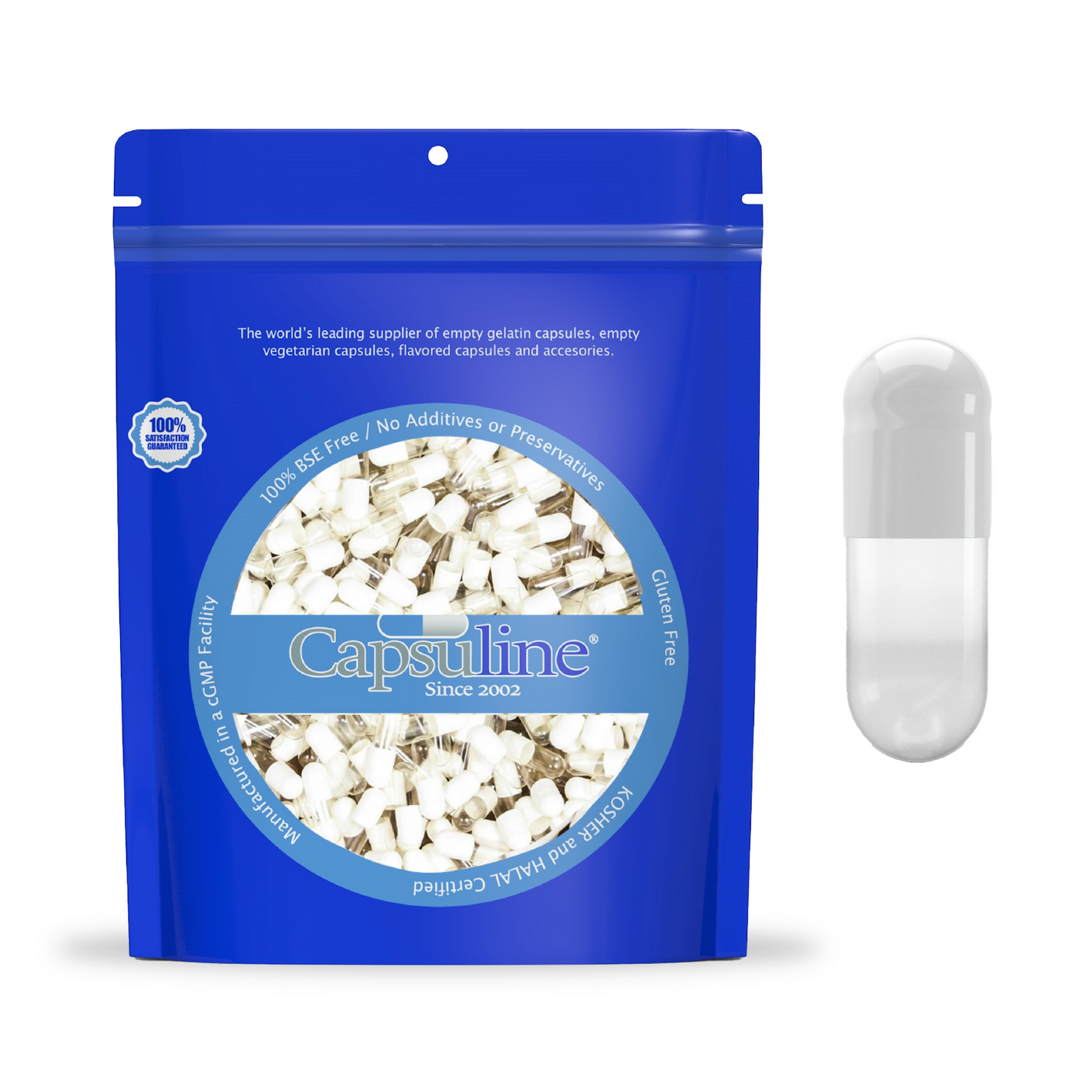 Colored Size 00 Empty Vegetarian Capsules by Capsuline - Blue/White - 10000SF