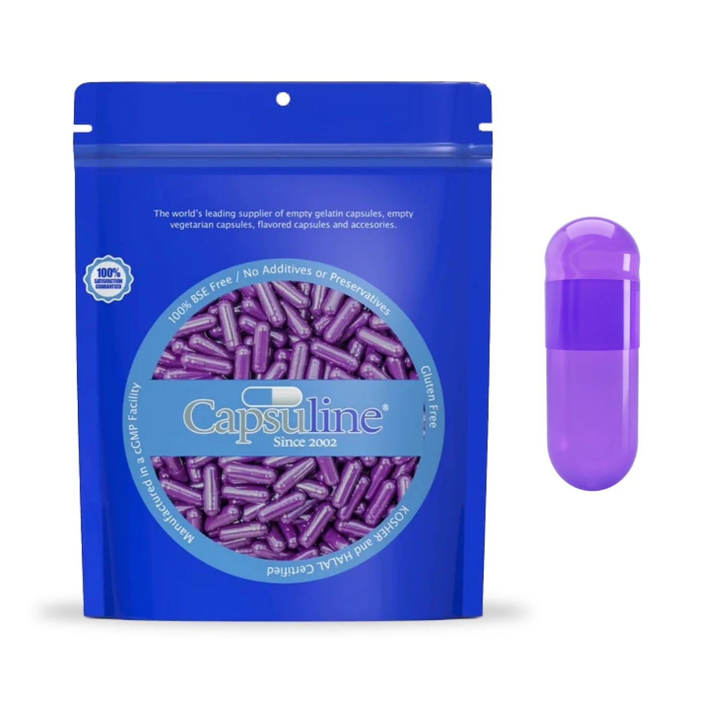 Titanium Dioxide (TiO2) Free - Colored Empty Gelatin Capsules Size 0 - Purple/Purple - 5000 Count - 5000