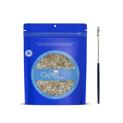 Capsuline Size 00 Vegetarian Capsule Kit - 1000 count Clear Capsules + FREE Micro Lab Spoon